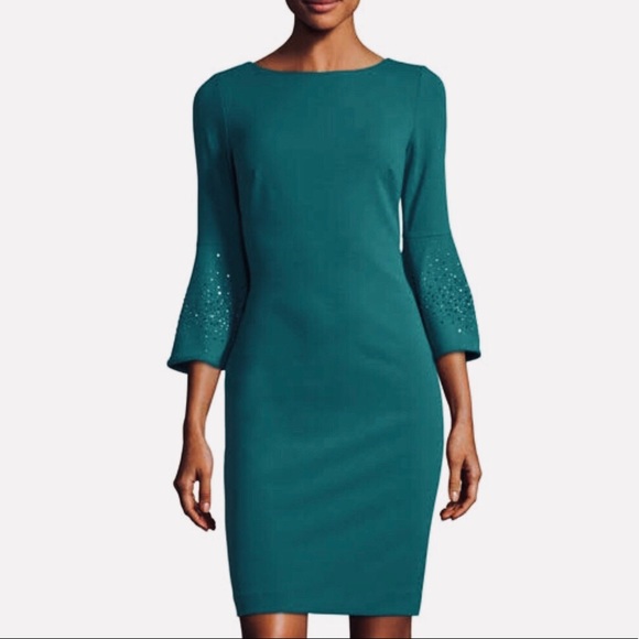 calvin klein green bell sleeve dress